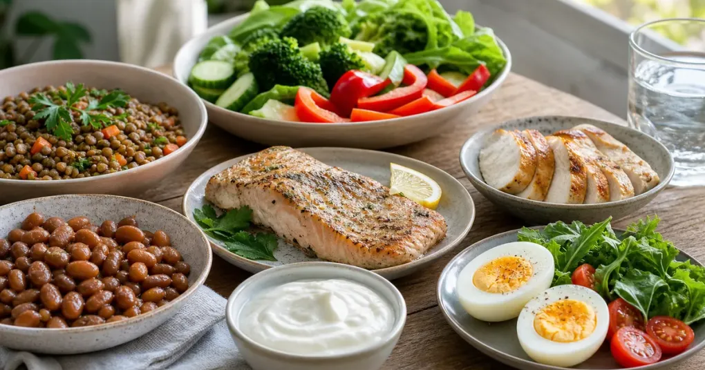 Refeição com fontes variadas de proteína