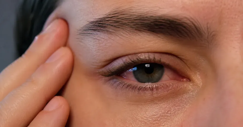 Detalhe de um olho cansado diante de uma tela