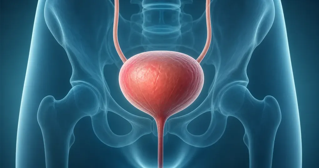 Ilustração anatômica da bexiga e do sistema urinário