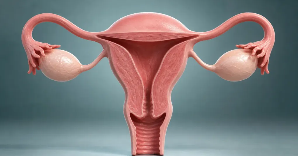 Ilustração anatômica dos ovários e do sistema reprodutor