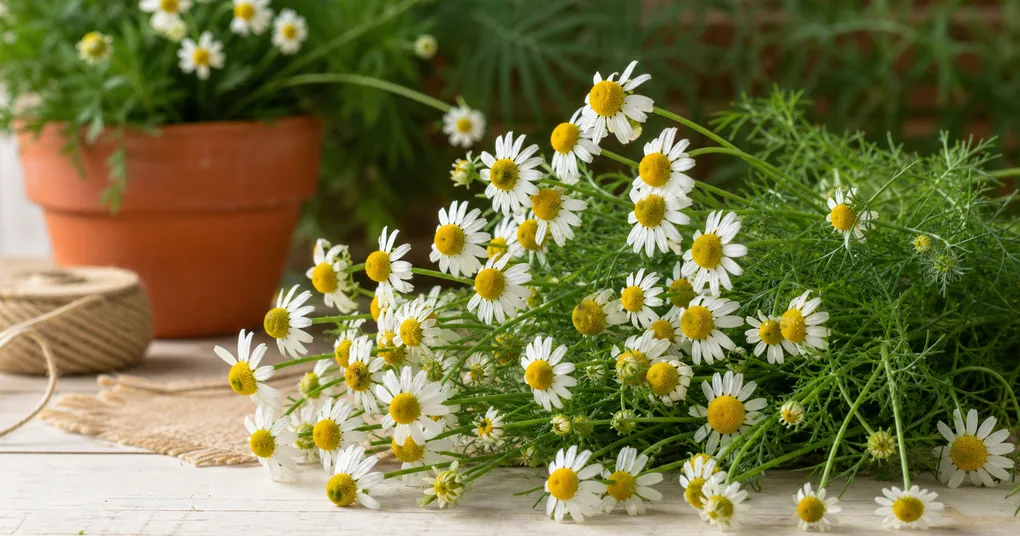 Flores brancas e amarelas de camomila