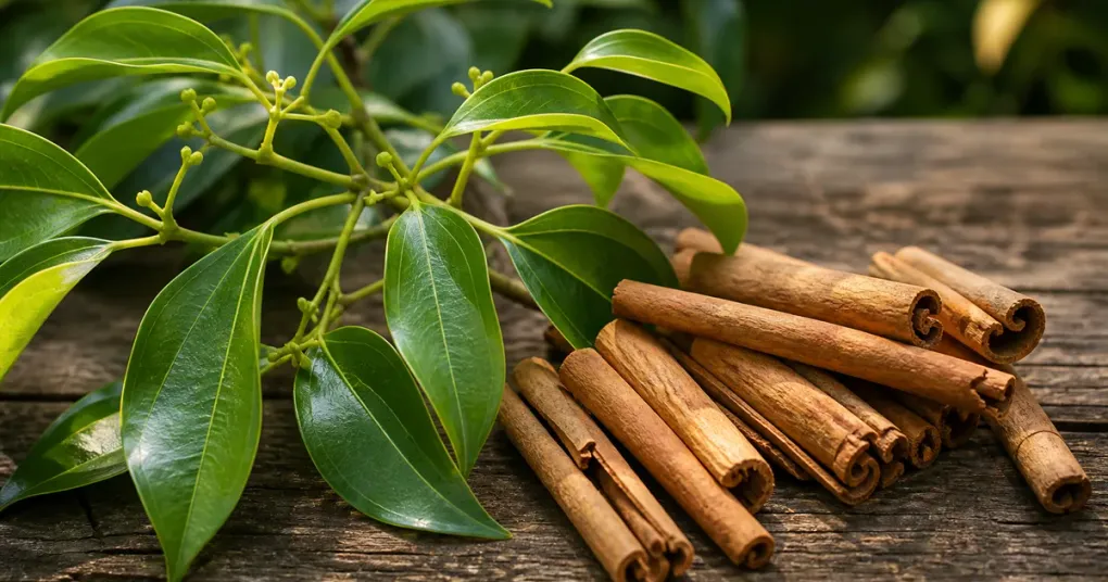 Paus de canela agrupados sobre uma mesa