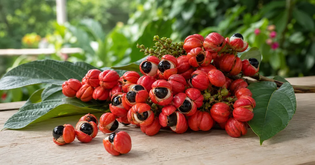 Frutos vermelhos de guaraná abertos
