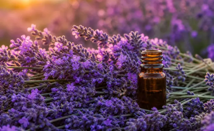 Flores roxas de lavanda em destaque