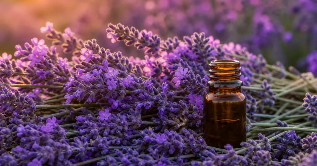 Flores roxas de lavanda em destaque