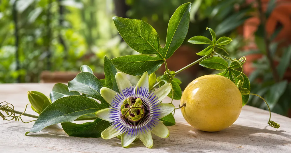 Maracujá, folhas e flores da planta