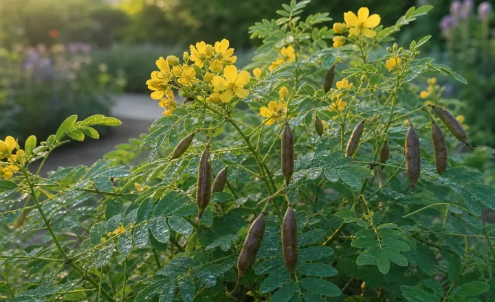 Folhas e vagens da planta sene