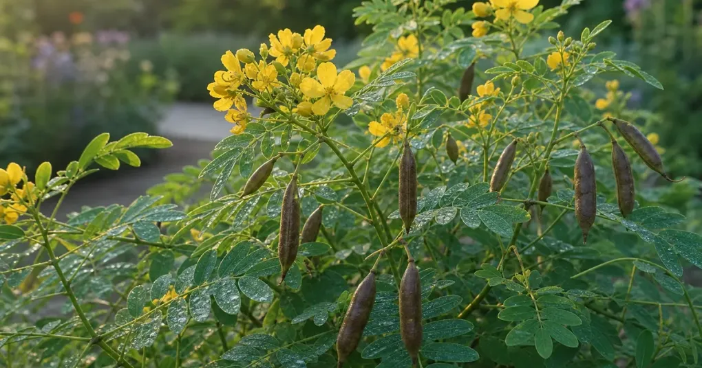 Folhas e vagens da planta sene